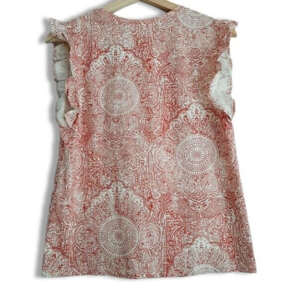 ZARA Floral Mandala Tank Top Lace Inserts Ruffle Detail Crewneck Sz S - Picture 6 of 9
